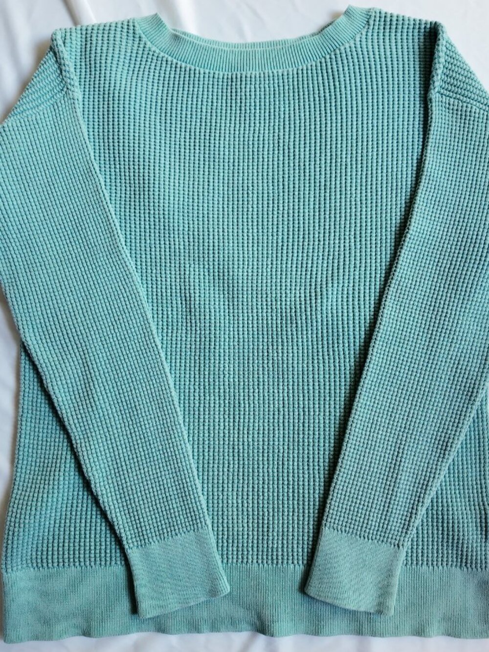 LL Bean Sweater Waffle Knit Thermal Y2K Gorpcore Teal Size Small
